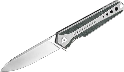Roxon K1 - Cuchillo plegable de titanio con cuero en el mango, despliegue rápido con una mano (acero S35VN, verde)