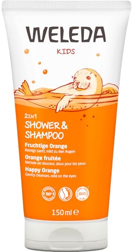 WELEDA Bio Kids 2in1 Shower & Shampoo Fruchtige Orange, Naturkosmetik Duschgel und Bodylotion zur schonenden Reinigung von Haut und Haar, geeignet für Kinder ab drei Jahren (1 x 150 ml)