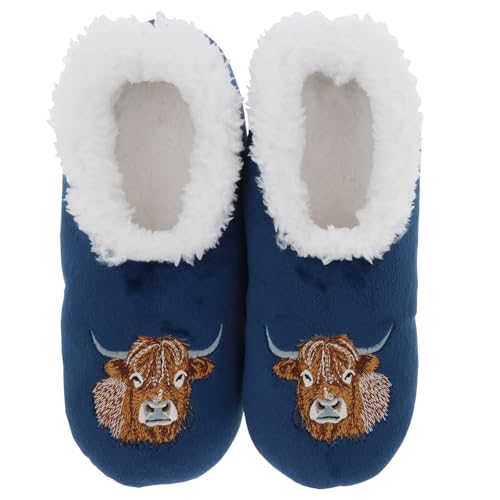 Snoozies! Pairables Highland Coo Super Soft Sherpa Fleece Womens House Slippers UK Sizes 3-9 (Highland Coo UK Footwear Size System Adult Women Alpha Medium Medium)