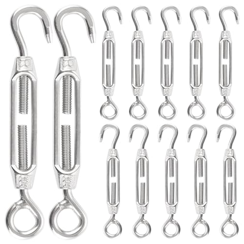 MUXHEL 12er-Set Spannschloss, spannschloss m4, seilspanner edelstahl, wäscheleinenspanner, spannschlösser, wäscheleine spanner, Spannschloss mit Haken und Öse, Spannschloss mit Öse