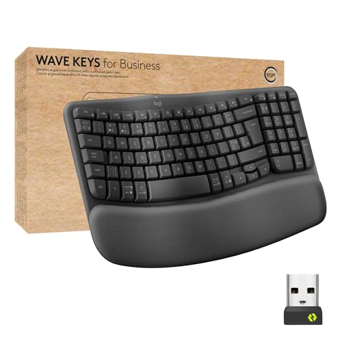 Logitech Wave Keys for Business, Wireless Ergonomic Keyboard with Cushioned Palm Rest, Secure Logi Bolt Technology, Bluetooth, Compatible with Windows/Mac/Chrome/Linux, QWERTY English Layout -Graphite