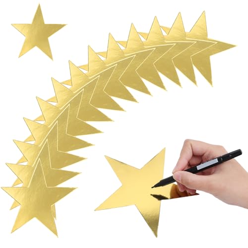 Estrellas de Papel Dorado 15 cm Set 48 piezas de Estrellas de Papel DIY, Decoración de estrellas Oro Adesivas para Pared, Ventana, Fiesta, Boda, Navidad Estrellas de papel Grandes Brillantes