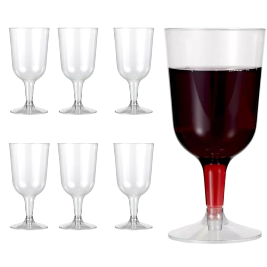 C&S Homestore 6 x 170ml/6oz Clear Hard Plastic Wine Glasses, Sturdy & Reusable Glasses for Cocktails, Champagne, Dessert Wine Cups