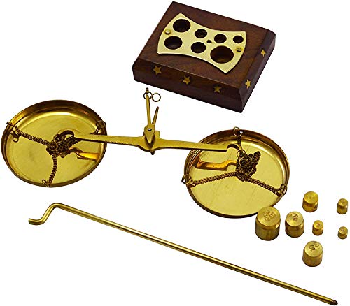 Image of Salvus APP SOLUTIONS Handmade Home Decorative Brass Traditional Tarazu /Mechanical Vintage Weighing Machine with Weight Capacity of 10 Grams (5.5x2.5x5.5 inch)