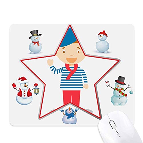 Tapis de souris bleu mer avec motif bonhomme de neige et étoiles pour bureau