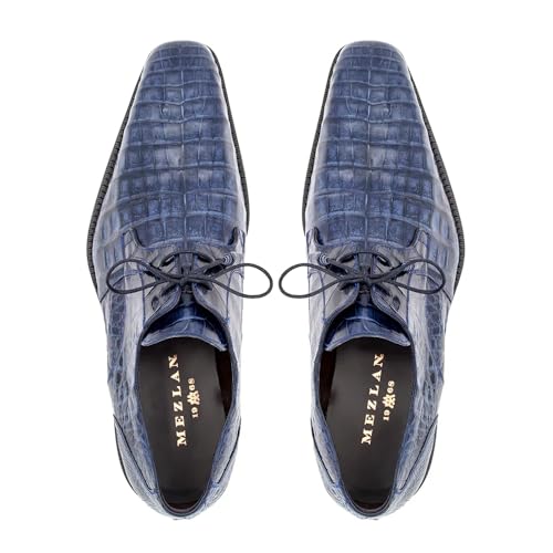 Image of Mezlan Anderson Crocodile Lace Up - Men's Genuine Crocodile Plain Toe Blucher with Memory Foam Insole - Handmade in Spain