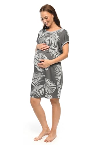 MijaCulture 3 in1 Geburtskleid Stillnachthemd Umstandsnachthemd 4123 (L / EU40, Graphite/Palmen)