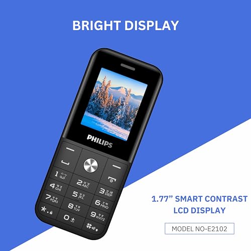 Image of PHILIPS All-New E2102 Sleek & Stylish |Keypad Mobile with 1.77 inch Screen|1000 MAH Battery | 2030mm Speaker| Wireless FM | Bright Torch| Digital Camera|Black