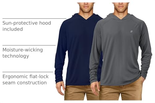 Image of Roadbox Mens Fishing Sun Hoodie, Long Sleeve UPF 50+ UV Protection Shirts