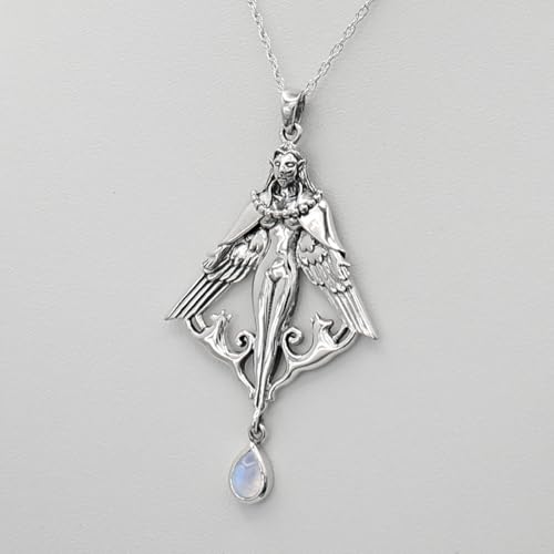 Dryad Design Sterling Silver Freya Pendant - Norse Pagan Goddess Necklace for Women - Sterling Silver Rainbow Moonstone Jewelry 20" Long Chain2