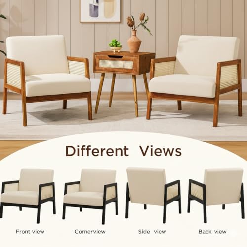 Image of Premium Sheesham Wood Arm Chair with Cushion || Cane Chairs for Balcony || Wooden Armrest Chair Garden Chairs Outdoor || Dining Chair for Living Room Furniture Modern Accent Chair Walnut Finish
