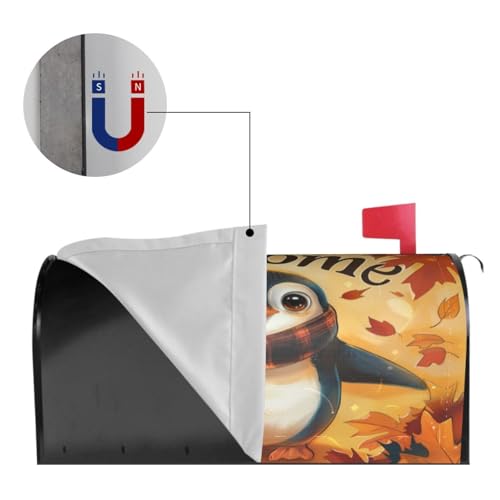 Image of Dujiea Autumn Penguin Welcome Mailbox Wraps - Waterproof Magnetic Post Box Cover, Standard Size 21 inchX 18 inch Garden Yard Outside Farmhouse Home Decor