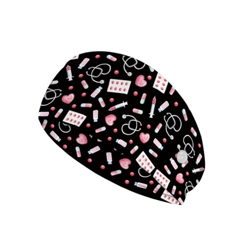 Babrukda Headbands with Button for Face Masks Cute Stylish Print Turban Head Wraps Hair Band for Women Men Stretch Headwraps Working Indoor Outdoor Sweatband Headwear