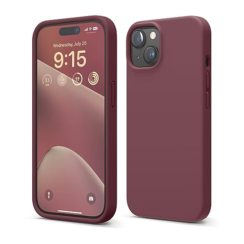 elago Liquid Silicone Case Compatible with iPhone 15 Case, Premium Silicone, Full Body Protective Cover [4 Layer Shockproof Structure], Anti-Scratch Soft Microfiber Lining (Burgundy)