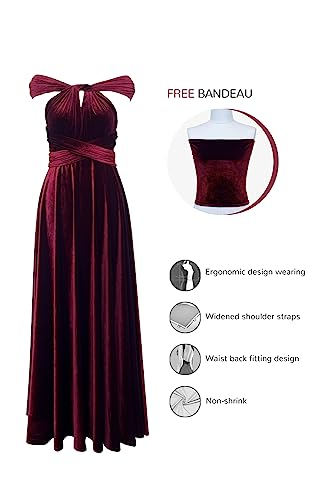 Image of Velvet Infinity Dress with Bandeau, Convertible Bridesmaid Dresses, Multiway Wrap Maxi Long Formal Wedding Guest Dress