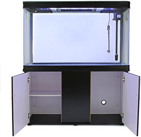 MonsterShop Large Fish Tank Black 4ft 300L 65 Gal Aquarium Marine Tropical Saltwater Freshwater. Black Cabinet Storage Stand. Natural Gravel. Filter, Air Pump, Heater, LED Light Tank Accessories