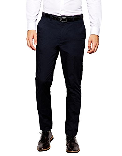 HBDesign Mens Slim Fit Iron Free Dress Casual Dark Navy