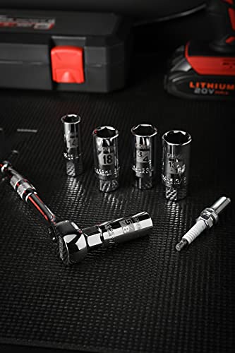 Ares 11007-5-Piece High Visibility 3/8-Inch Drive Sae & Metric Spark Plug Socket Set - Heat Treated Cr-V Steel Mirror Polish Sockets With Rubber Retaining Rings - Spark Plug Removal #TOP3