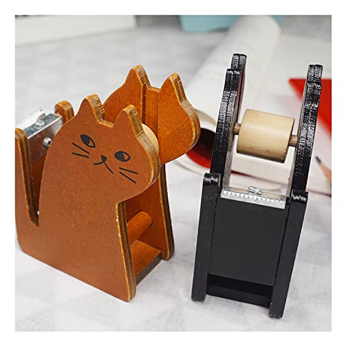 Tape Dispenser, Cute Cat Tape Dispenser, Vintage Wooden Kitty Tape Cutter with 1 Roll Tape for Home Office Desktop Accessory for Students Girls Boys image 3