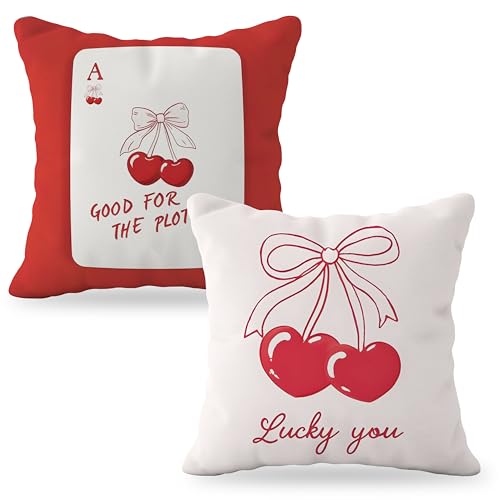 YeiHe Funky Red Coquette Bow Cherry Pillow Covers 18x18, Coquette Room Decor, Trendy...