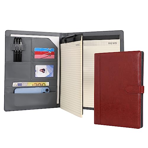 Wason A4 Dokumentenmappe PU-Leder mit Klemmbrett Notizblock Formularhalter Schreibmappe für Interviewplaner Konferenzvorträge und Organisatoren (Rot)