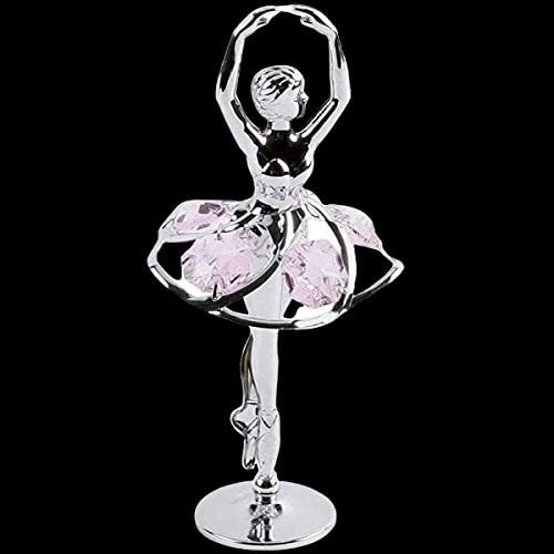 Crystocraft Pink Ballerina Dancing Crystal Ornament With Swarovski Elements Gift Boxed Silver Chrome Plated Perfect Keepsake Collectors Gift Figurine Home Decor Present For a Dancer
