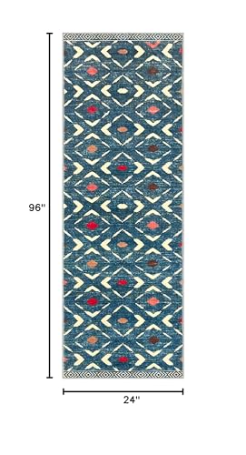 KILOCOCO Hallway Runner Rug 2'x8' Runners for Hallways Soft Washable Runner Rugs Non Slip Printed Low-Pile Runners for Bedroom Kitchen Living Room Laundry Room Boho Rugs, Teal/Blue
