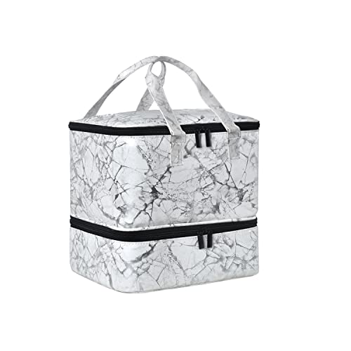 Quoyiyo Nail Polish Bag Organizer Case, Nail Polish Organizer Case Hold 42 Bottles (15ml) and Nail Lamp, Double Layers Nail Polish Case with Adjustable Dividers for Nail Art Tools. (15ml) White