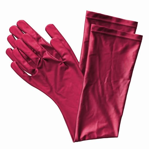 AMORESY Elbow-Length Gloves – Shiny Stretch Opera-Style Arm Sleeves for Party, Performance, Cosplay & Fashion (Burgundy)