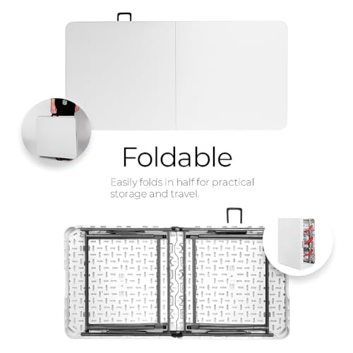 Image of 'Amaze' 4? X 2? Ft Multipurpose Folding Table with Adjustable Height | HDPE Plastic Laptop Desk for Home Office, Dining, Picnic & Outdoor Camping Table Space-Saving & Sturdy Design � White