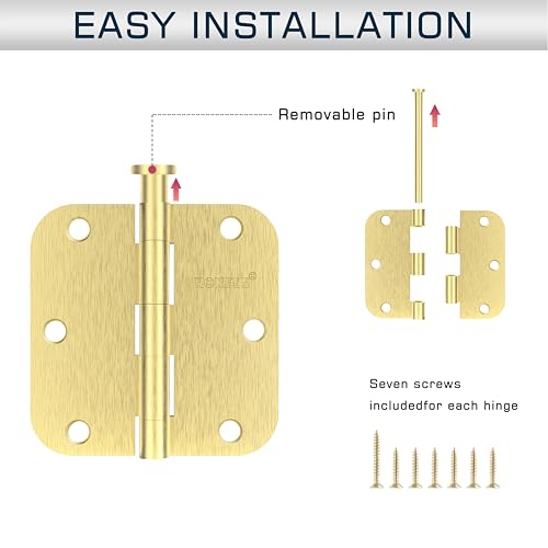 24 Pack Brushed Gold Door Hinges 3.5 Inch, 5/8" Radius Rounded, Standard Residential for Doors,Sturdy Hinges by RONESS - Image 4