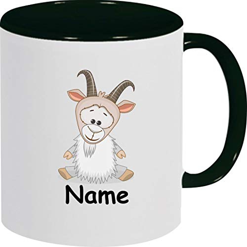 Shirtinstyle Kindertasse, Teetasse, Tasse, Ziege mit Wunschnamen, Wunschtext, Spruch, Kinder, Tiere, Natur, Kaffeetasse, Pott, Becher, Farbe schwarz