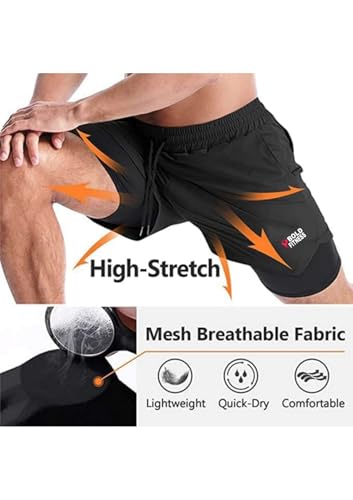 Image of BOLD FITNESS 2 in 1 Active Dual Shorts with Inner Tights Layer | Men's Double Layer Short for Running, Gym & Sports