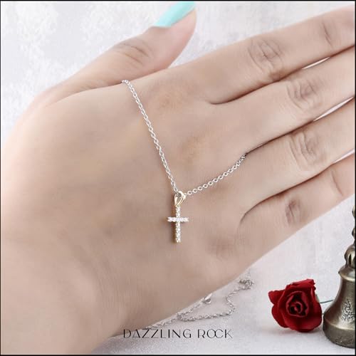 Dazzlingrock Collection Round White Diamond Classic Divine Cross of Jesus Pendant with 18 inch Chain for Women (Color I-J, Clarity I1-I3) in Solid Gold3