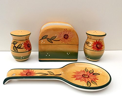 ACK Tuscany Country Sunflower Hand Painted Ceramic Table Top Set, 82925/28