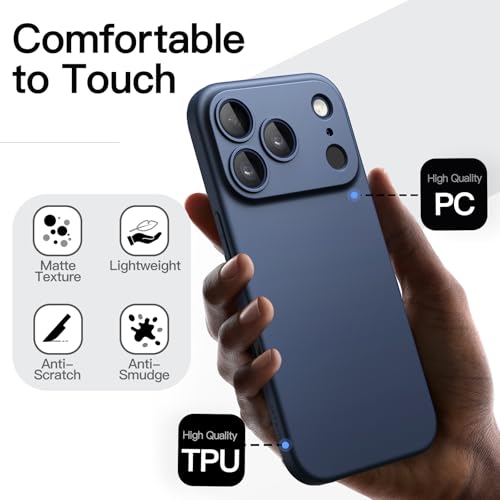 Image of JETech Slim Case for iPhone 17 Pro 6.3-Inch, Ultra-Thin Lightweight Minimalist Phone Cover with Camera Lens Protection, Matte Anti-Fingerprint Finish (Dark Blue)