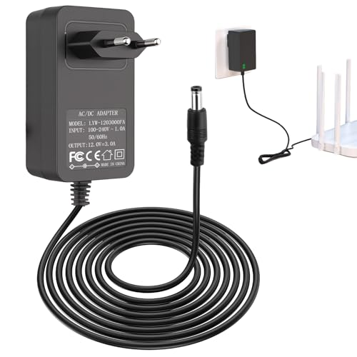 Adaptador de Alimentación 12V 3A 36W con Cable de 1.5m y Enchufe DC 5.5x2.5mm, Cargador Universal para Cámaras de Seguridad CCTV, Tira de Luce LED, Router, Monitore LCD y Más Dispositivos Electrónicos