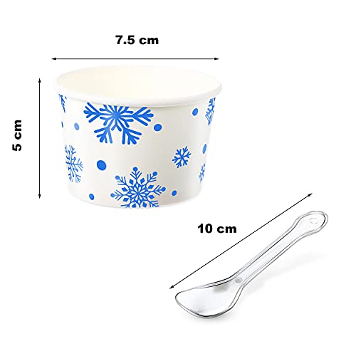Image of Boao 100 Set 5 oz Ice Cream Cups with Spoons Disposable Paper Sundae Dessert Bowls Summer Party Supplies (Snowflake Style)