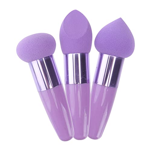 SHERCHPRY 3Pcs Makeup Sponge Brush - Makeup Blender Sponges for Foundation, Professional Purple Make Up Sponge with Handle, Cosmetics Puff Brush Tool, Multifunctional Cosmetic Accessories