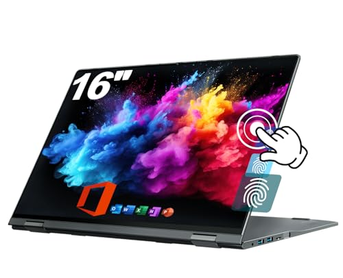 jumper 16 inch Laptop Computer, Convertible Laptop with Quad Core, 16GB RAM 640GB Storage, 360 Degree Touchscreen, Backlit Keyboard, Fingerprint Reader, WiFi 6