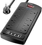 6Ft Extension Cord Power Bar, Nuetsa Surge Protector 8 AC Outlets and 4 USB Ports(3U1C), 6 Feet Power Strip (1625W/13A) for Home, Office, 2700 Joules, ETL Listed, Black
