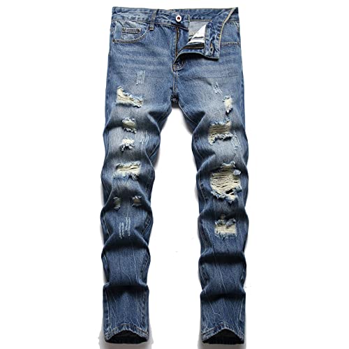 AITITIA Men's Ripped Regular Fit Jeans (30, 352 Vintage Blue)