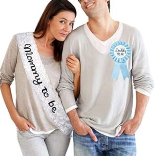 CoolerthingsDG, Baby Shower Decorations White Lace Sash for Mommy to be and one Daddy to Be Tinplate Badge Combo Kit Baby Shower Party Gender Reveals Party Gifts (Blue)