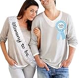 GDTO8820 CoolerthingsDG, Baby Shower Decorations White Lace Sash for Mommy to be and one Daddy to Be Tinplate Badge Combo Kit Baby Shower Party Gender Reveals Party Gifts (Blue)