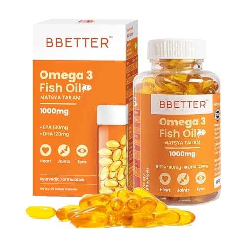 Image of BBETTER Omega 3 Fish Oil Capsules 1000mg | Lab Tested Fish Oil Capsules | Lab Report Attached |High Absorption for Heart, Joints, Eyes & Brain | No Fishy Burps |180 EPA :120 DHA | 60 Softgels