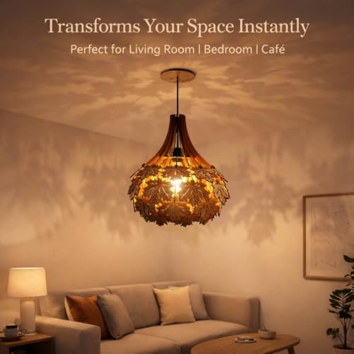 Image of Wood Pinecone Pendant lamp, Wooden Ceiling lamp, Wooden Hanging lamp handicrafted Home decore Chandelier Light (Maple)