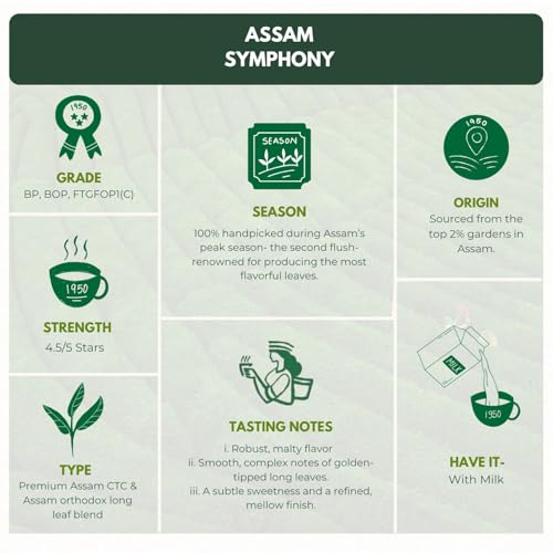 Image of 1950 Origins Assam Symphony long leaf Tea and CTC Tea Bleand, 150g Tin Caddy | Indian Authentic Kadak Chai | Strong & Fresh |100% Natural Premium Loose Leaf Black Tea