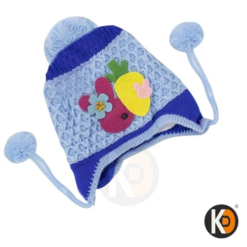 Image of K D Baby /Kids Warm Acrylic Woolen Skull Cap with Inner Lining & Pom Pom for Boys & Girls (3 Months to 1 Year) (Kids Winter Cap 01 pcs)