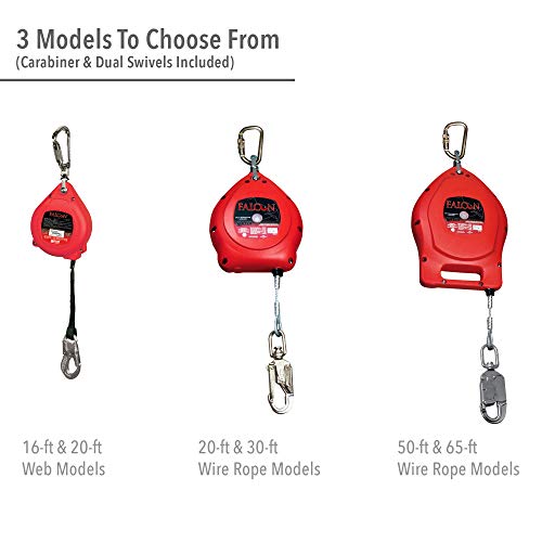 Image of Miller by Honeywell Falcon 50-Foot Galvanized Cable Self-Retracting Lifeline with Tagline and Carabiner, 310 lb. Capacity (MP50G-Z7 /50FT)