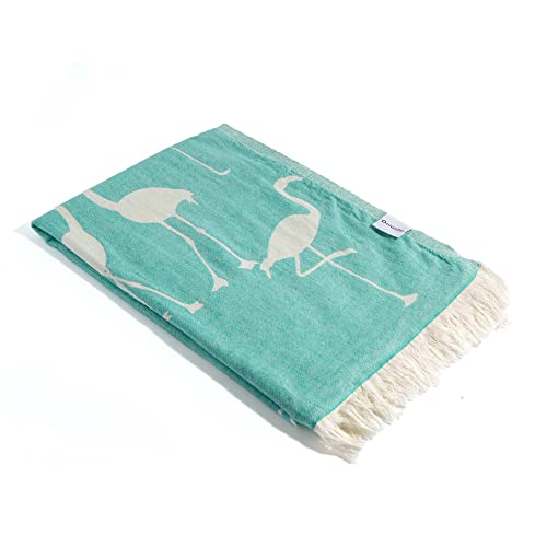 Infusezen Turkish Towel - Thin & Absorbent Peshtemal Beach Bath Towels - 100% Cotton Oversized Hammam Fouta Towel Lightweight Pool, Gym, Travel Towel With Flamingo Design (Mint) #TOP27
